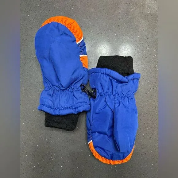 Blue and Orange Mittens with Snowflake Design - Picture 3 of 6